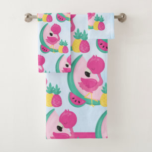 Conjunto De Toalhas Flamingo cor-de-rosa com teste padrão das frutas