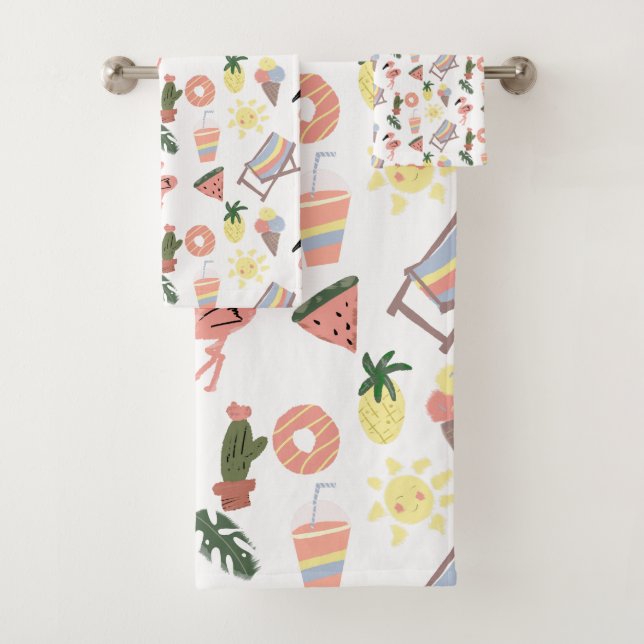Conjunto De Toalhas Flamingo de Verão Desenhos à Mão (Insitu)