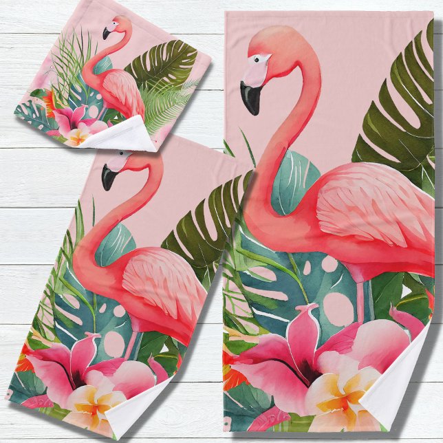 Conjunto De Toalhas Flamingo Floral Rosa Tropical (Criador carregado)