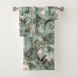 Conjunto De Toalhas Flamingo Orchid Tropical Pattern Sage ID868