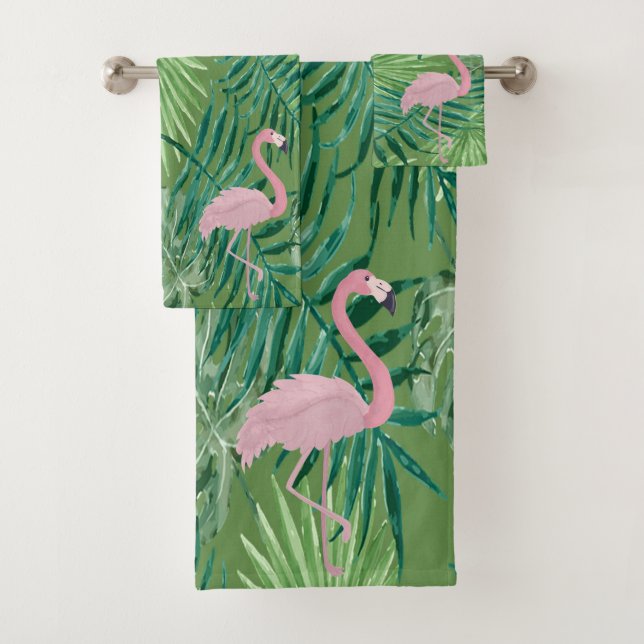 Conjunto De Toalhas Flamingo Rosa Adorável, Folhas de Palmeira (Insitu)