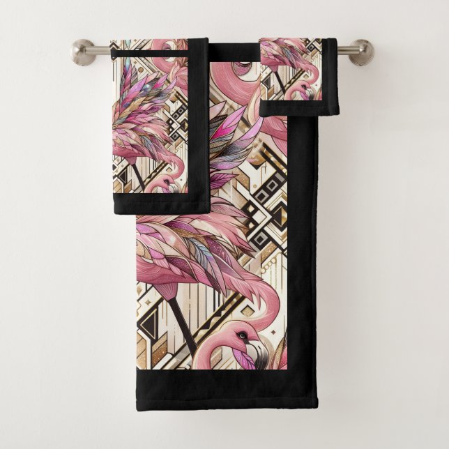 Conjunto De Toalhas Flamingo Rosa Art Déco (Insitu)
