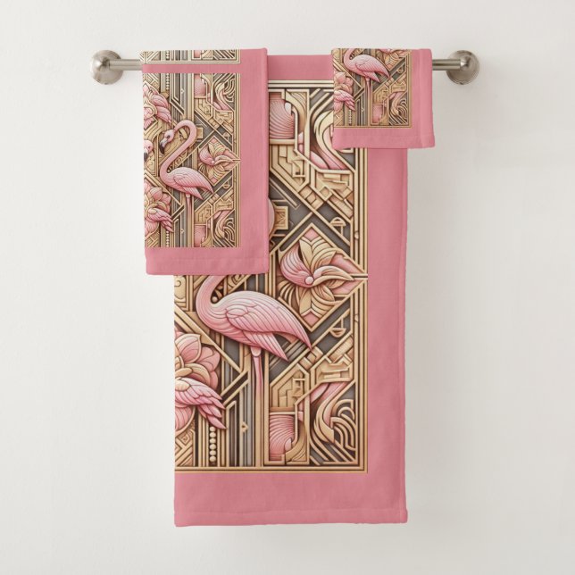 Conjunto De Toalhas Flamingo Rosa Art Déco (Insitu)