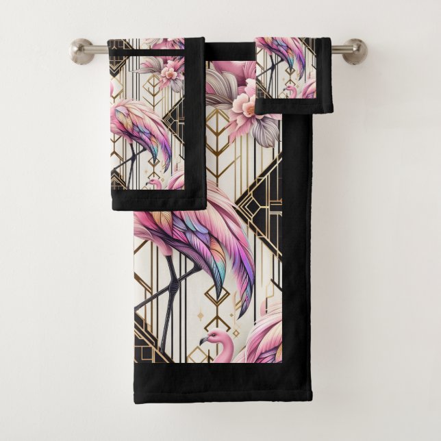 Conjunto De Toalhas Flamingo Rosa Art Déco (Insitu)