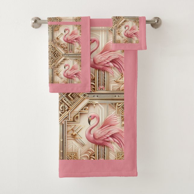 Conjunto De Toalhas Flamingo Rosa Art Déco (Insitu)