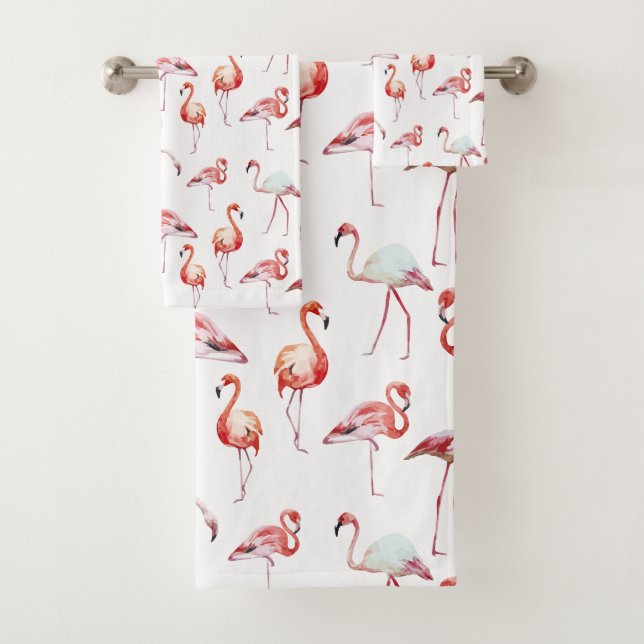 Conjunto De Toalhas Flamingo Rosa Tropical de Watercolor (Insitu)