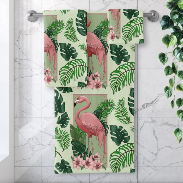 Conjunto De Toalhas Flamingo Verde Rosa Deixa a Lily (Criador carregado)