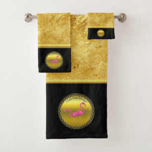 Conjunto De Toalhas Flamingos cor-de-rosa que estão junto a textura d