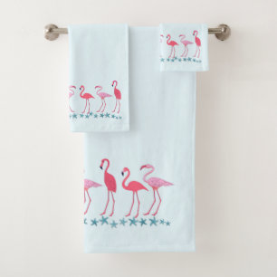 Conjunto De Toalhas Flamingos e Estrelas do Mar Azul Pálido