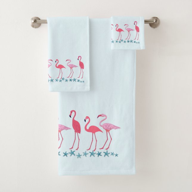 Conjunto De Toalhas Flamingos e Estrelas do Mar Azul Pálido (Insitu)