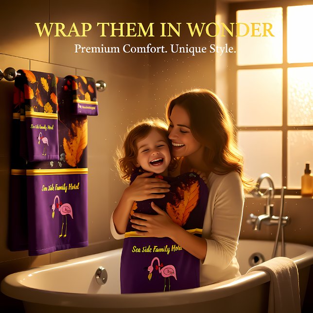 Conjunto De Toalhas Flamingos Rosa Românticos com folhas de outono (Criador carregado)