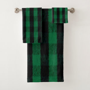 Conjunto De Toalhas Flannel Buffalo Xadrez Textura verde de lenhador