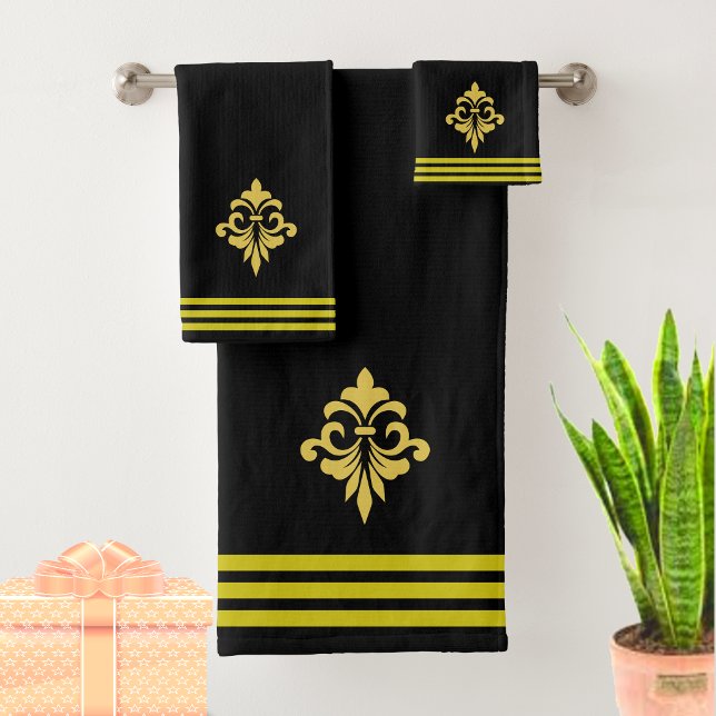 Conjunto De Toalhas Fleur de Lis Dourada Personalizada, Três Listras e (Criador carregado)