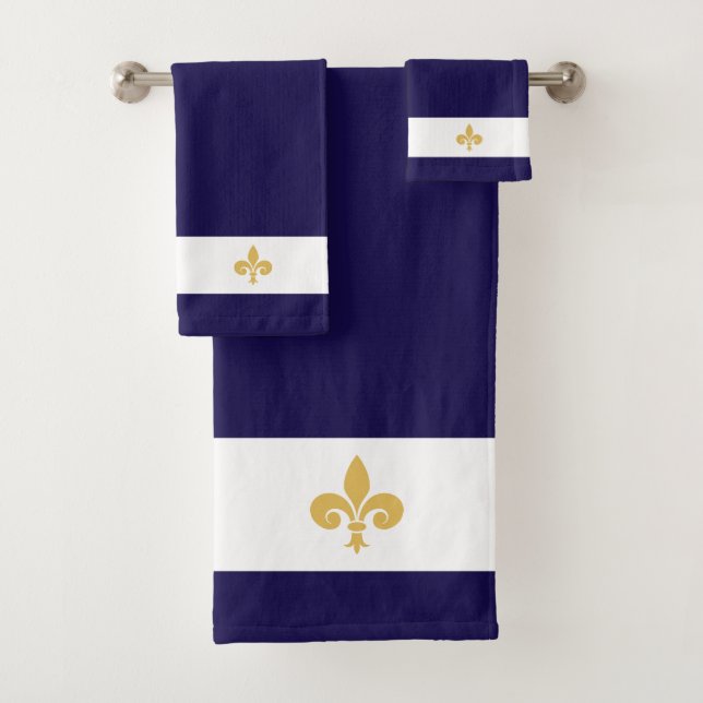 Conjunto De Toalhas Fleur de Lis Dourada sobre Azul Marinho e Branco (Insitu)