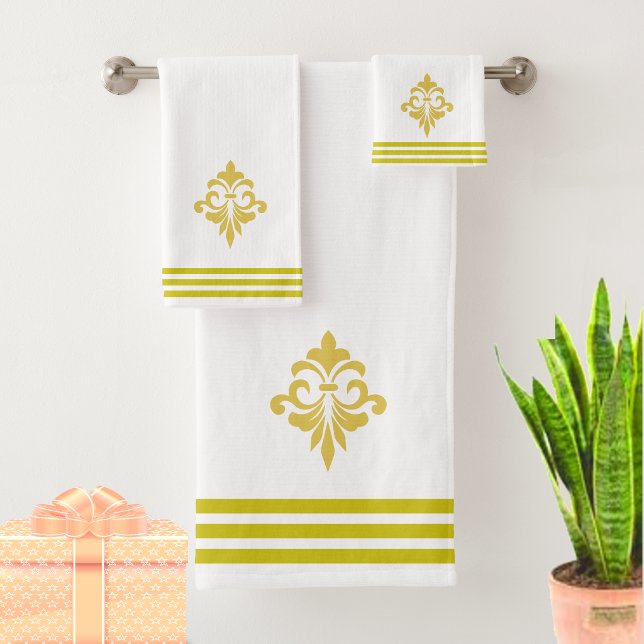 Conjunto De Toalhas Fleur de Lis Dourada, Três Listras em Branco (Criador carregado)