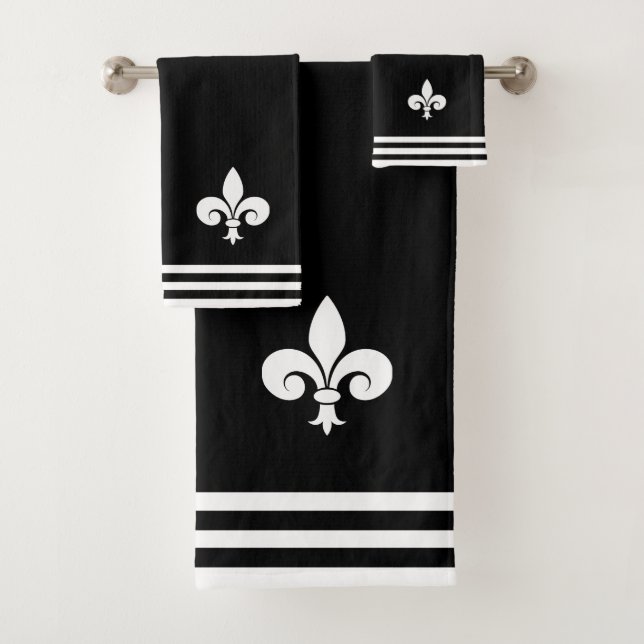 Conjunto De Toalhas Fleur-de-Lis em Preto e Branco (Insitu)