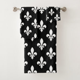 Conjunto De Toalhas Fleur de Lis Pattern, Royal French, branco a preto
