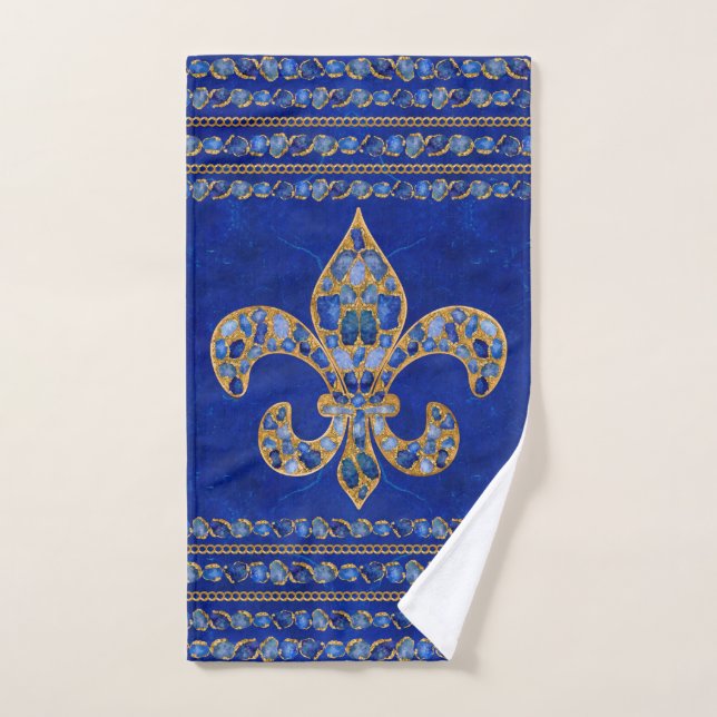 Conjunto De Toalhas Fleur-de-lis Sapphire e Dourado (Toalha de mão)