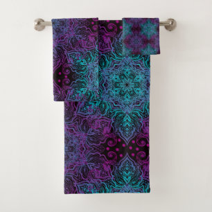 Conjunto De Toalhas Floco de neve azul-roxo Mandala