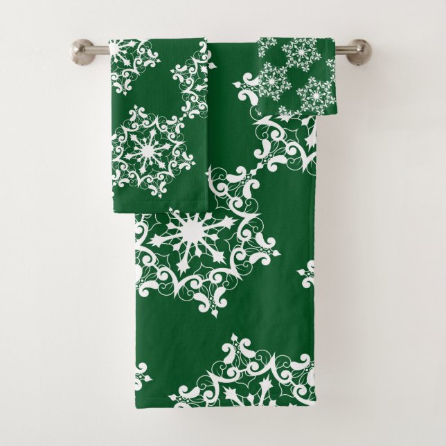 Conjunto De Toalhas Floco de neve branco em verde escuro (Insitu)