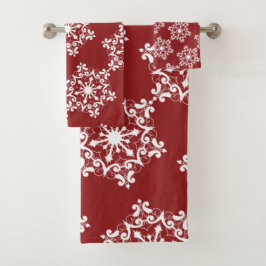 Conjunto De Toalhas Floco De Neve Branco Em Vermelho De Crimson