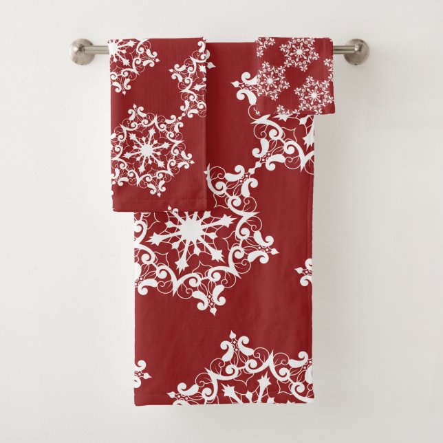 Conjunto De Toalhas Floco De Neve Branco Em Vermelho De Crimson (Insitu)