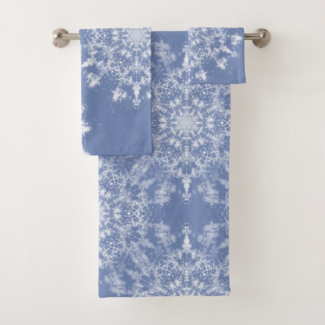 Conjunto De Toalhas Floco de Neve Fractal Abstrato em Fundo Azul (Insitu)
