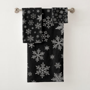 Conjunto De Toalhas Floco de neve moderno 2 - Cinza preta e prata-