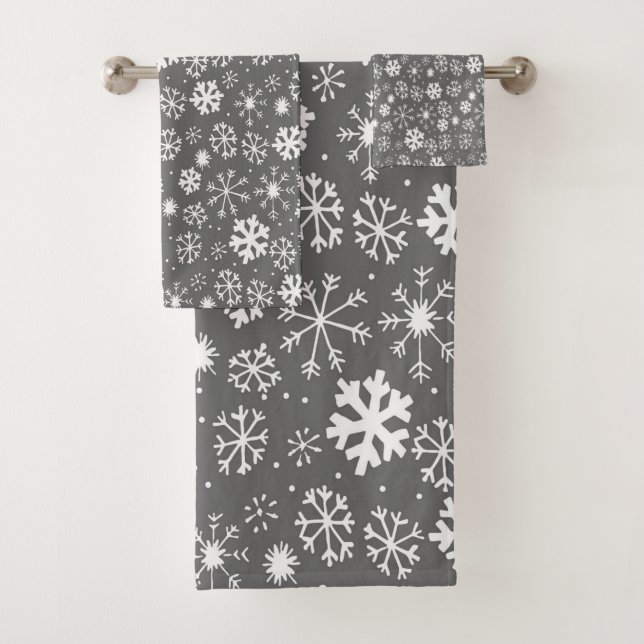 Conjunto De Toalhas Floco de Neve Nevasca Com Fundo Cinza Prata (Insitu)