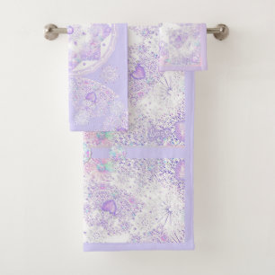 Conjunto De Toalhas floco de neve roxo leve e coração brilhando