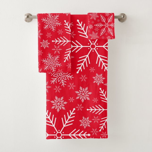 Conjunto De Toalhas Floco de Neve Vermelho Elegante Branco Aqua  (Insitu)
