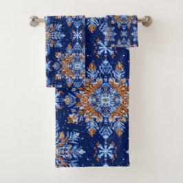 Conjunto De Toalhas Flocos de neve azuis 3d