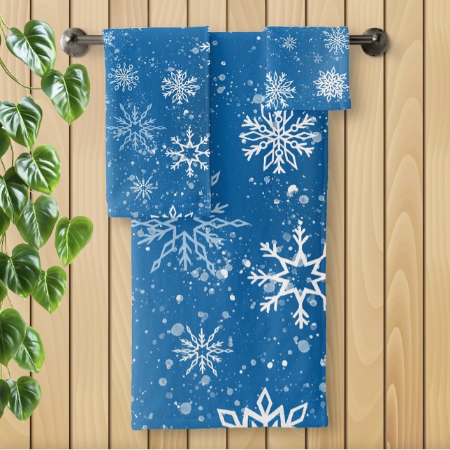 Conjunto De Toalhas Flocos de Neve Azuis Clássico Inverno Branco (Criador carregado)