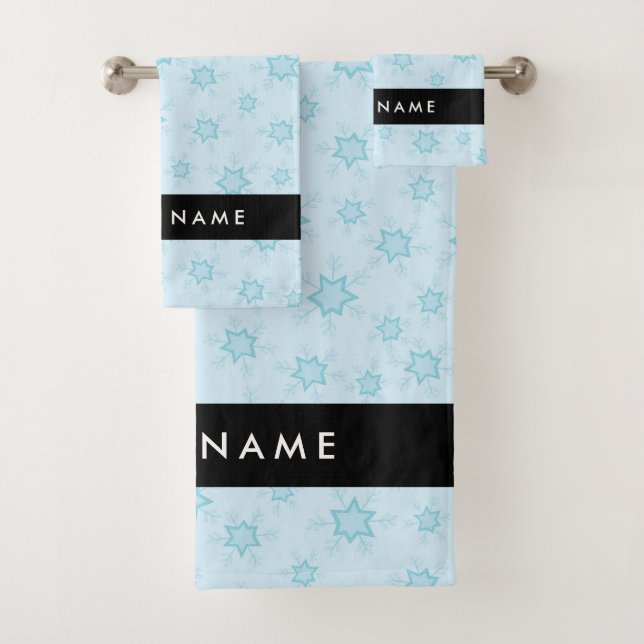 Conjunto De Toalhas Flocos de neve azuis, seu nome, Personalize (Insitu)