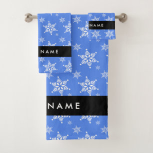 Conjunto De Toalhas Flocos de neve brancos, azuis, seu nome, personali