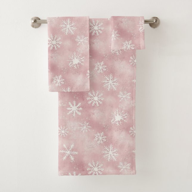 Conjunto De Toalhas Flocos de Neve Brancos Rosa Natal (Insitu)