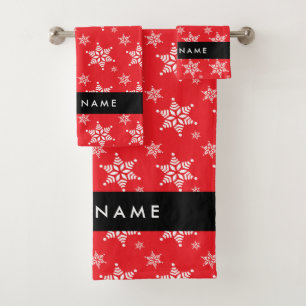 Conjunto De Toalhas Flocos de neve brancos, vermelhos, seu nome, perso