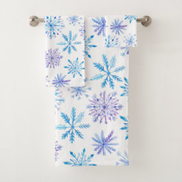 Conjunto De Toalhas Flocos de neve com aquarela azul e roxo