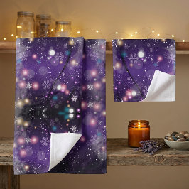 Conjunto De Toalhas Flocos de Neve do Encantado Inverno Roxo Brilhante