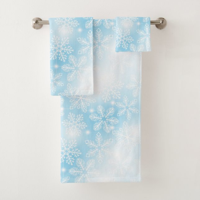 Conjunto De Toalhas Flocos de neve e luzes em azul (Insitu)