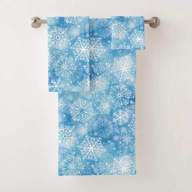 Conjunto De Toalhas Flocos de neve em azul (Insitu)