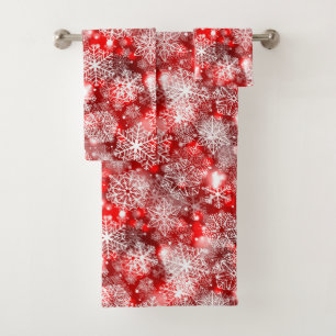 Conjunto De Toalhas Flocos de neve em vermelho