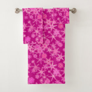 Conjunto De Toalhas Flocos de neve geométricos modernos, cor-de-rosa f