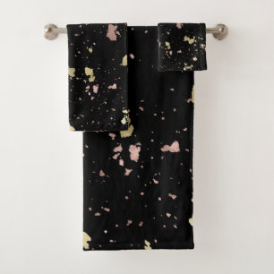 Conjunto De Toalhas Flocos Dourados e Rosa Dourados Pretos