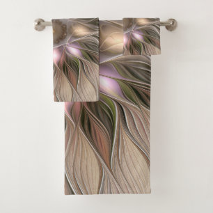 Conjunto De Toalhas Flor Abstracta Flor Marrom Bege Alegre Fractal