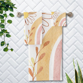 Conjunto De Toalhas Flor Abstrata Aquarela Botânica Arco-Íris Crianças