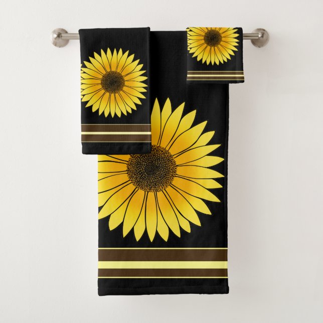 Conjunto De Toalhas Flor Amarelo Duplo Girassol Fundo Negro (Insitu)