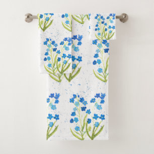 Conjunto De Toalhas Flor Azul Esquece-me Não Garden Nature Watercolor