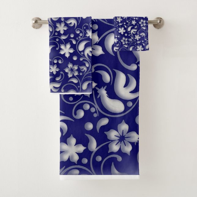Conjunto De Toalhas Flor branca com fundo azul (Insitu)