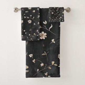Conjunto De Toalhas Flor branca elegante em preto